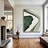 Cuadro abstracto minimalista en tonos dorados y verdes sobre lienzo, con textura grande. Póster decorativo para sala de estar, dormitorio o cualquier espacio del hogar (50x70cm (20x28in)/Sin marco).