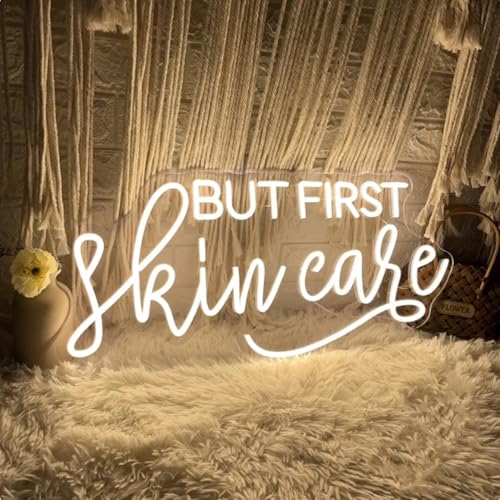 Image of But First Skin Care Neon Sign WarmWhite Wall Decor for Beauty Salon Spa | Cosmetic Salon Aesthetic Center Salon Door Decorative Acessories, Spa Day Gifts for Women