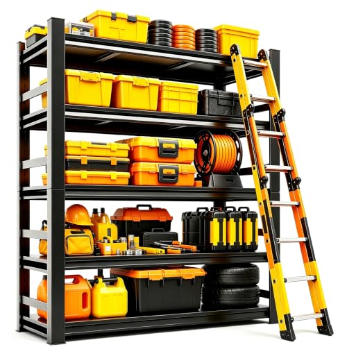 Image of PRESTELION 72 inch H Garage Shelving, 3000 lbs Heavy Duty Metal Storage Shelves with Reinforced Guardrail, 5-Tier Adjustable Utility Shelf for Warehouse, Pantry, Basement, 35.4 inch W x 15.7 inch D x 72 inch H