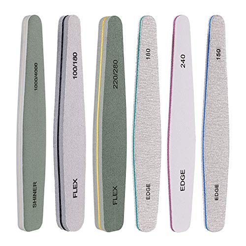 emory boards for nails, Nail Files and Buffers for Nature Acrylic Gel Nails, Multifunctional Manicure Pedicure kit for Nature Acrylic Nail, Different Grit 6pcs
