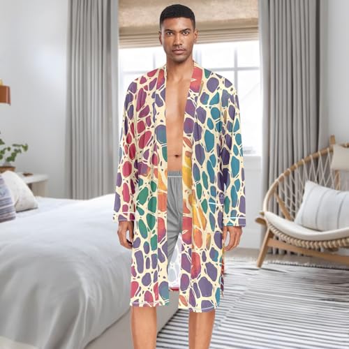 Men’s Robe Vivid Giraffe Pattern Print, Long Sleeve Lightweight Bathrobe with Belt Pockets M3