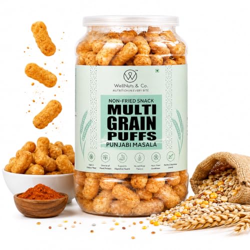 Image of WellNuts & Co. Healthy Snack Combo Pack of 4 |Fruit Nut Meusli - 200g, Multigrain Puffs Punjabi Masala - 200g, Protein Booster - 200g, Protein Salad - 425g| Roasted & Ready to Eat Snacks | High Protein & High Fiber Combo | Snacks for Healthy Everyday