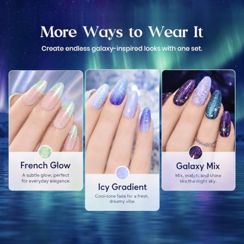Image of Beetles Glitter Gel Nail Polish Set, Kaleido Galaxy 6 Colors Chameleon | Blue Green Purple Shimmer Gel Polish Adds A Sparkling Finish for Diy Uv Led Nail Art