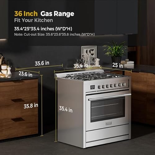 Empava 36GR12_N Gas Range, Convection Oven 4.3 Cu. Ft With Touch Timer, 5 Deep Recessed Burners Cooktop, Heavy Duty Continuous Grates In Stainless Steel, Freestanding & Slide-In,36 Inch thumb #5