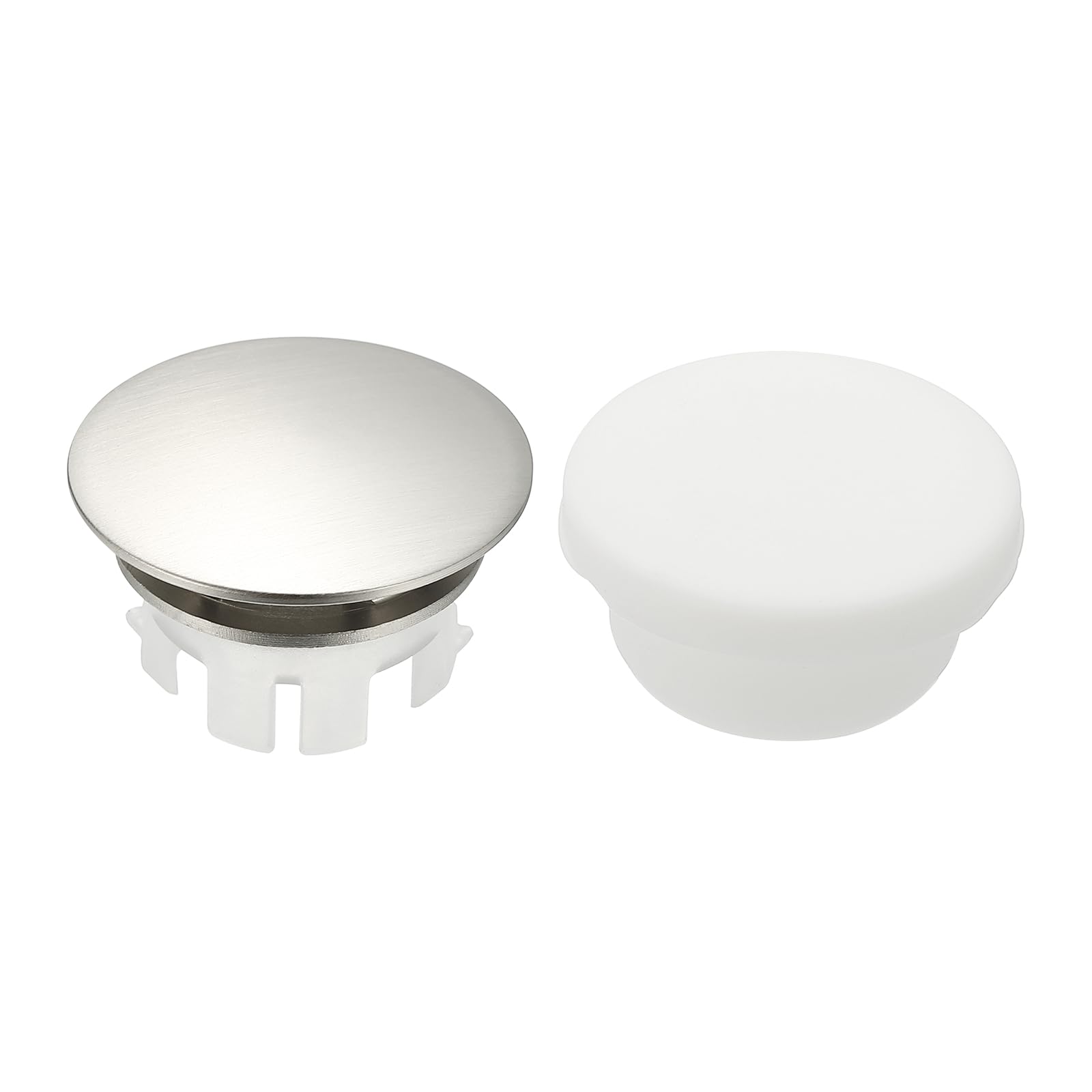 sourcing map 2Pcs Sink Overflow Ring, Universal Sink Overflow Drain Cover, Insert in Hole Double Layer Cap Round Caps for Bathroom Kitchen Basin Wash Basin, Brushed Silver/White