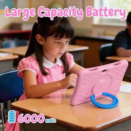 Image of ZZB Kids Tablet 10 Inch, Android 15.0, 8GB (3+5 Extended) RAM 32GB ROM (Expandable to 1TB) Dual Camera 6000mAh Preloaded with Kid-Friendly Apps Tablet with Case,Android Tablets for Kids (Light Pink)