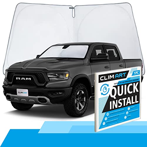 CLIM ART Windshield Sun Shade for Dodge Ram 2019-2023 - Custom-Fit Foldable Car Sun Shade - Car Sunshade - Vehicle Sun Protector - Front Auto Windshield Cover, Car Windshield - WS3007
