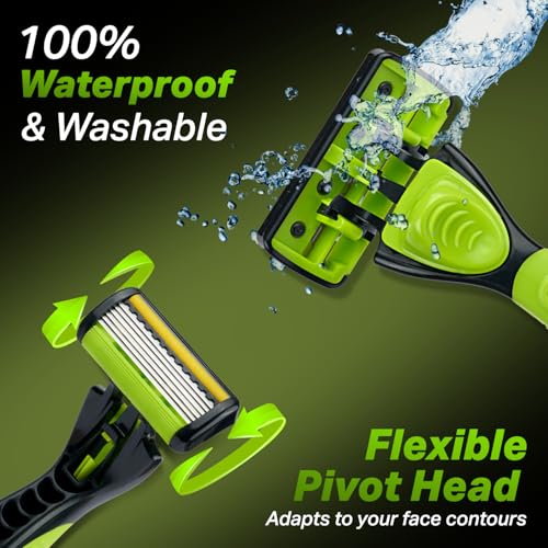 Image of Mr. Stag Beast 6-Edge Razor for Men with 1 Handle & 2 Cartridges, Aloe Vera & Vitamin E Lubrication Strip, Stainless Steel Design for Smooth, Comfortable Shaving Razor | Daily Care (Green, Pack of 3)