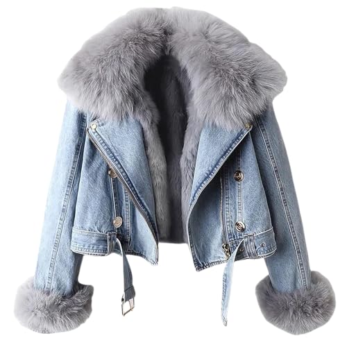 Faux Fur Coat Women Winter Denim Jacket Thickened Rabbit Fur Lined Jean Jackets Shaggy Removable Cropped Top Soft Coat2