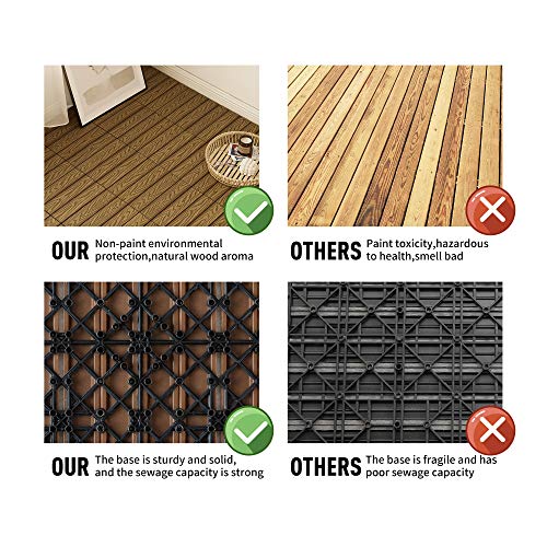 PANDAHOME 22 PCS Wood Plastic Composite Patio Deck Tiles, 12”x12