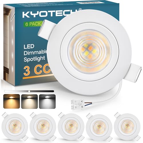 KYOTECH 3CCT Faretti LED da Incasso per Cartongesso Dimmerabile 60-70mm, 5W 550LM 230V Faretto Incasso Ultra Sottili, IP44 Faretti da Incasso per Bagno, Set di 6 Bianco
