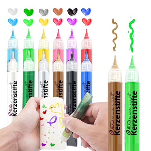 ALLAVA 12 St&uuml;ck Kerzenstifte, Kerzen Bemalen Set 10ml Wachsstifte f&uuml;r Kerzen, Taufkerze Selber Machen Set, Candle Pen Kerzenfarbe Kerzenpen, Ideal zum Kerzen Dekorieren & Gestalten (Kristallkleber)