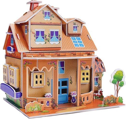 3D Puzzle Dollhouse Model Building Kit for Kids (Pack of 3pcs Mix Design) | DIY Assembly, Colourful Design, Kids Activity, Multiple Styles, Educational Toy-picture-21