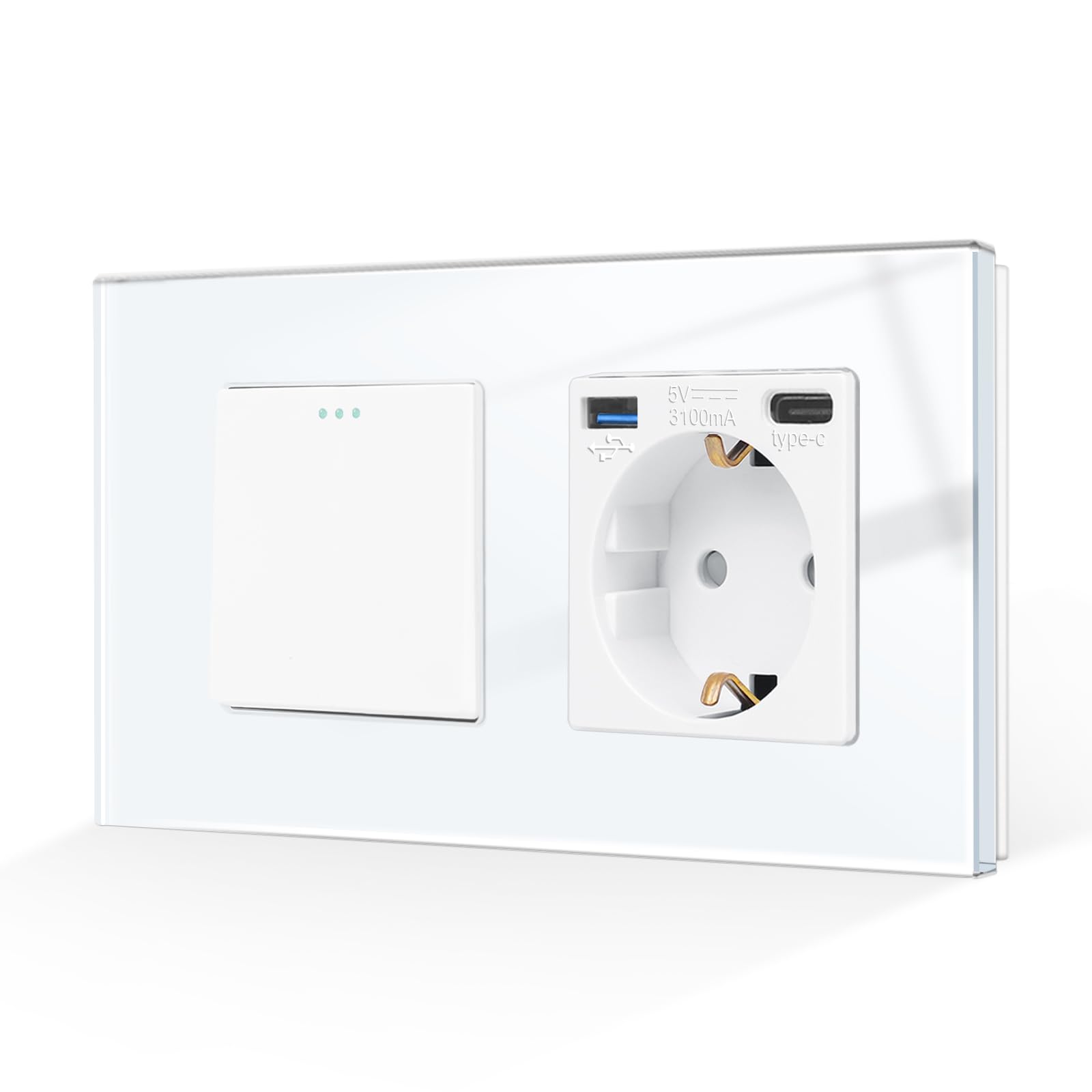 Caja Montaje Enchufe Luxus-Time Enchufe Schuko De 2 Enchufes, Doble Enchufe Multiple Pared, Base Enchufe Con Seguridad Para Niños, Marco De Plástico De Diseño Doble, Para Caja Empotrada En Color Blanco Sensores