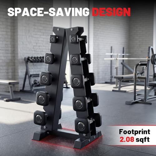 Image of A-Frame Dumbbell Stand, Dumbbell Barbell Storage & T Bar Row for Home Gym
