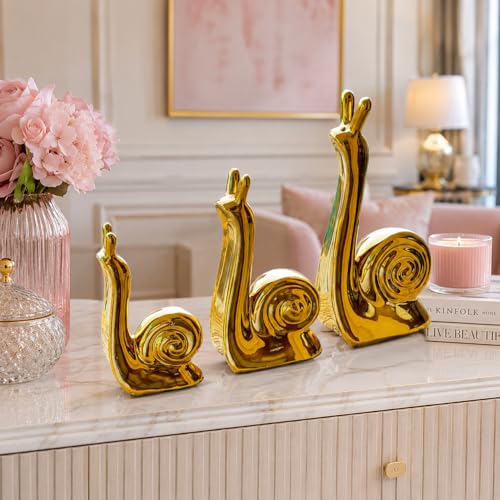 Image of Xtore Home Decor Snail Family Ceramic Finish Figures - (Set of 3 Piece, Golden)