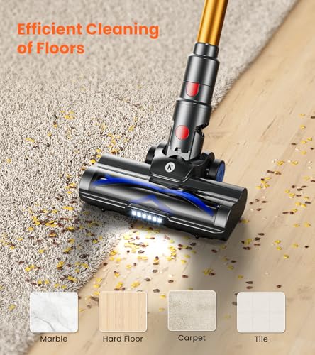 Image of NADALY Cordless Vacuum Cleaner, 500W 40KPa Self-Standing Stick Vacuum with 45-Min Runtime, Anti-Tangle V-Shaped Brush, 1.5L Large Dust Cup, Lightweight for Hardwood Floor Carpet Pet Hair