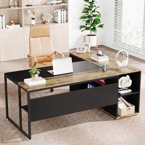 Image of TEKAVO Executive Table for Office | Director Table for Office Cabin | Wood Manager Desk with Storage Door | 180 cm Long Boss Desk | Left Side Storage