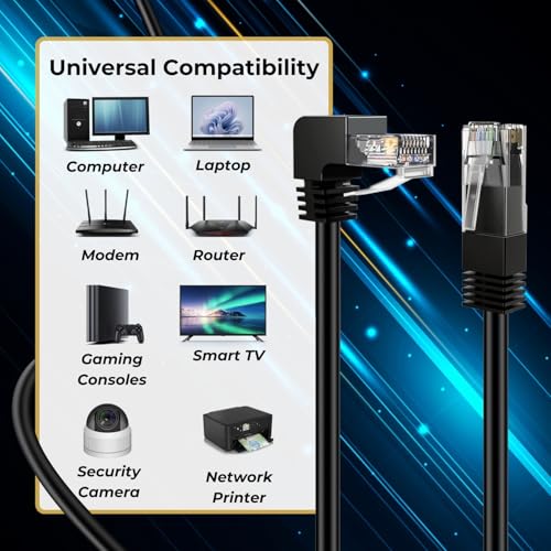 TNP Cat6 Ethernet Cable (Right Angle Down, 3 FT) - RJ45 90 Degree Network Connector 500 MHz 10 Gigabit Gold Plated Patch Plug Wire LAN Cord for PS4 Fire-Stick Xbox One Smart TV Gaming & Computer