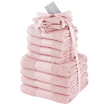 Brentfords Luxuriöses Handtücher-Set aus 100 Prozent Baumwolle, groß, weich, für Bad, Gesicht, 12 Stück, Blush Pink…