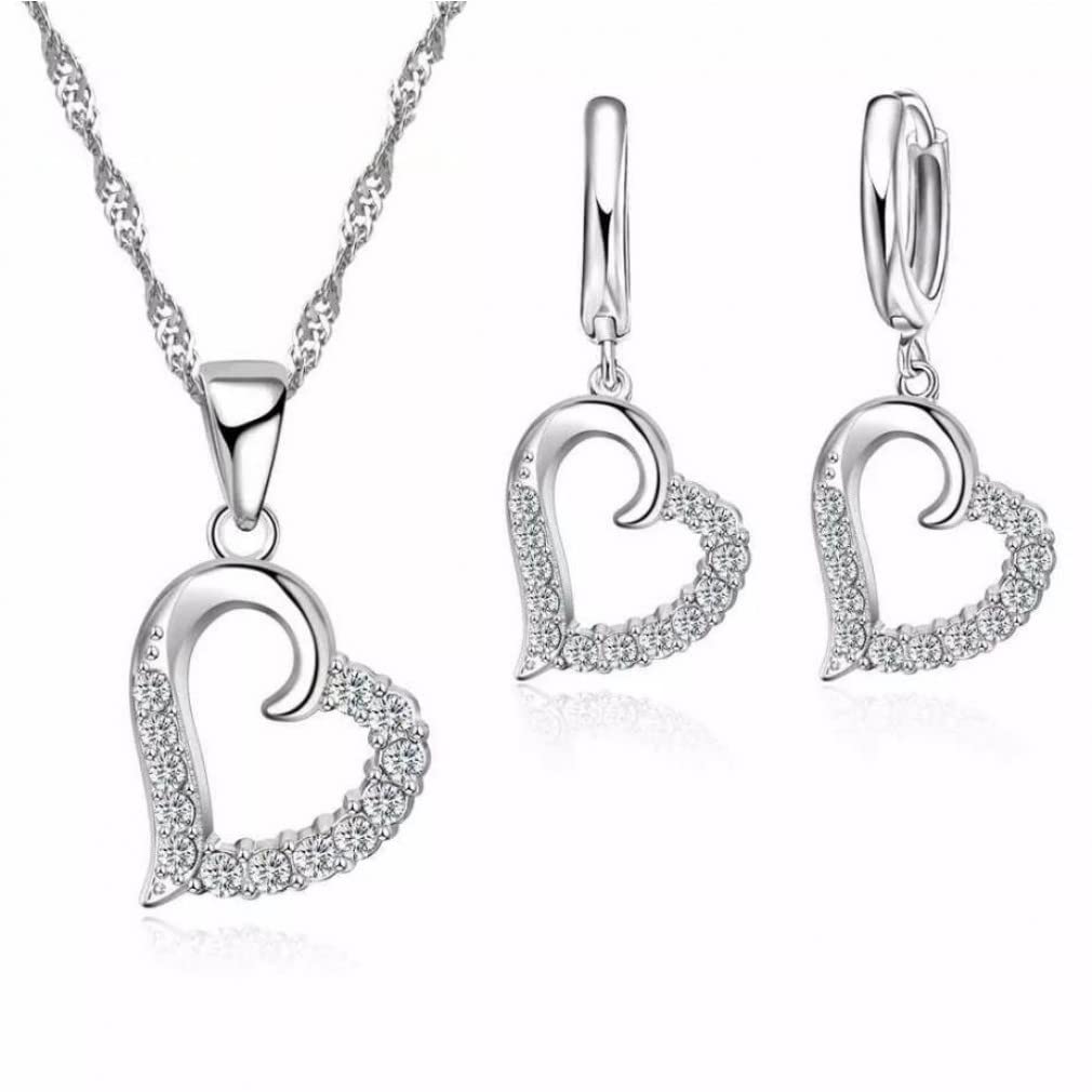 Parure De Bijoux Argent 925 Loutade - Collier, Boucles D'oreilles, Bracelet Et Bague En Forme De Cœur, Cadeau Romantique - 9