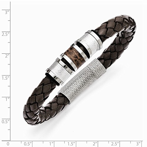 Pulsera hombre cuero marrón y caucho negro 8.25" miniatura 2