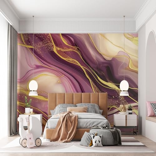 Papier peint design marbre violet et doré effet 3D luxe - 6