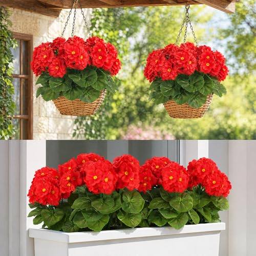 Shimilili 6 Géraniums Artificiels Extérieur Réalistes, Fleurs Fausses Résistantes UV Balcon Plantes Déco Jardin Bureau Maison