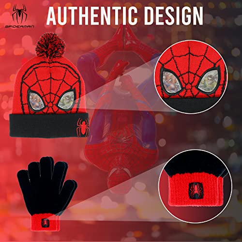 Image of Marvel Spider-Man Boys Winter Hat and Mitten Set, Beanie Hat and Gloves