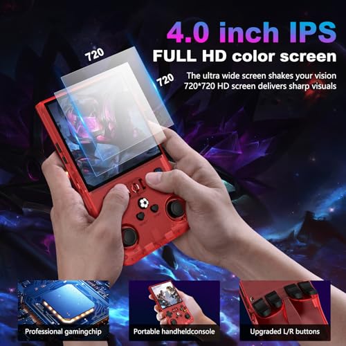 Image of R36MAX Retro Handheld Game Console, 4.0 Inch 720x720 IPS Screen, 128GB Built-in 22000+ Classic Game, Portable Hand Held Open Source Linux System, 4000mAh Battery Retro Gaming Console(Red 128GB)