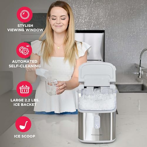 Frigidaire Countertop Crunchy Chewable Nugget Ice Maker, Compact, 33lbs per Day, Metallic Finish