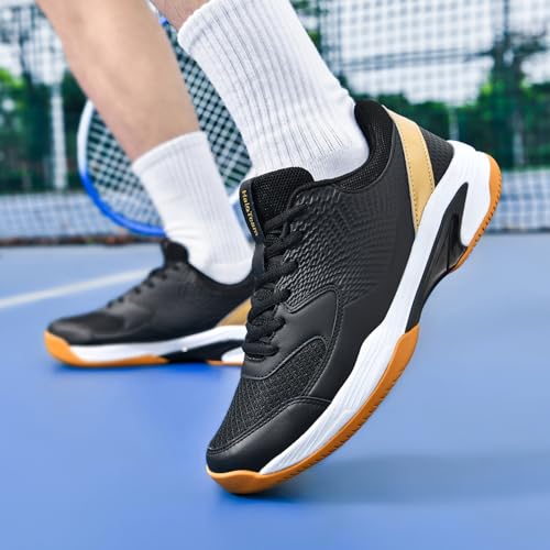 HaloTeam Tennis Shoes Mens Fashion Non Slip Running Trainers Lightweight Breathable Fitness Sport Sneakers for Badminton Squash Volleyball,5803 Black Gold,9.5 UK - Image 7