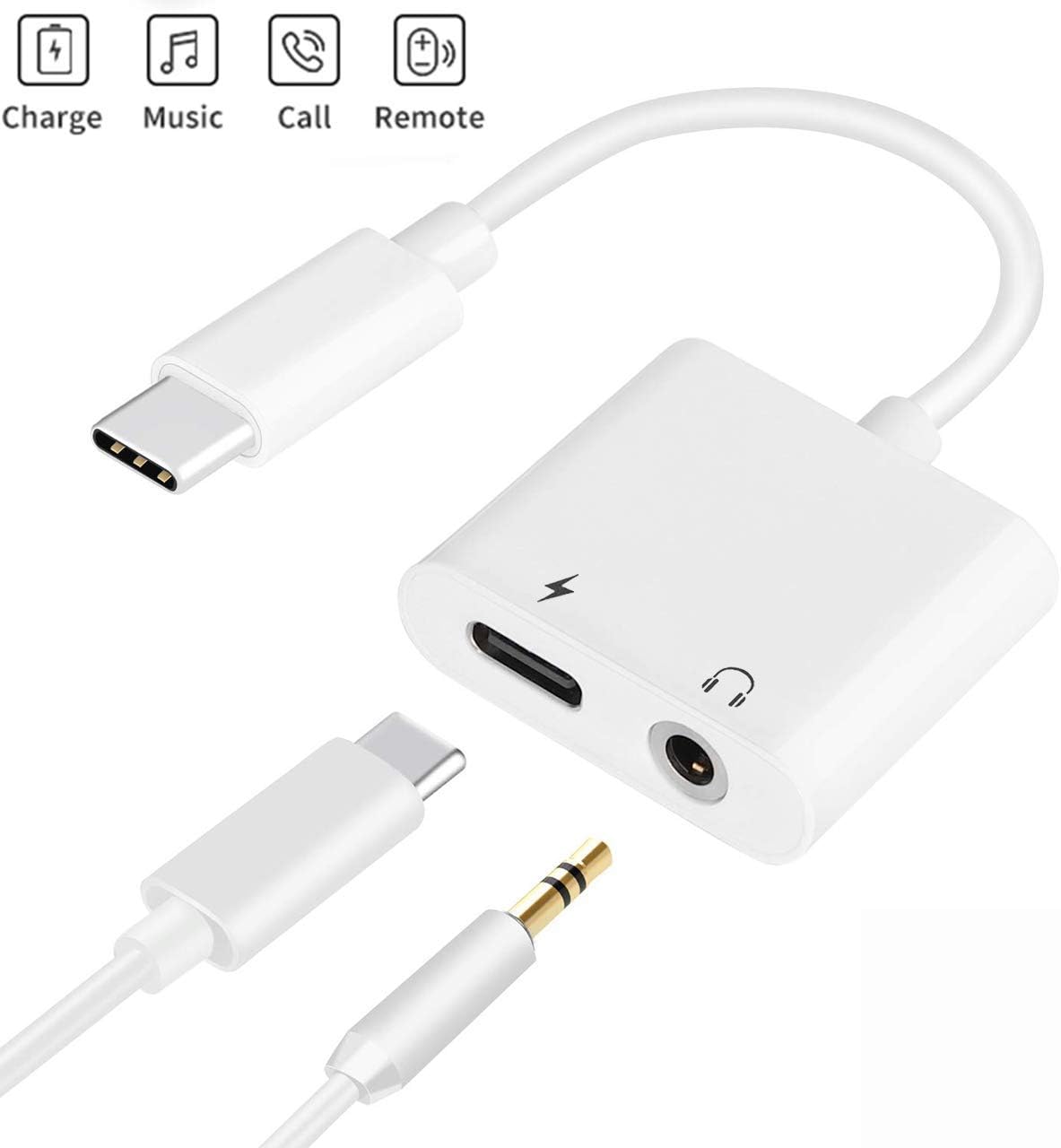 Type-C/USB-C Headphone Adapter Type c to 3.5mm Headphone Aux Audio and Charger Support Call Volume Control C-Type Charger USB-C to 3.5mm Listening