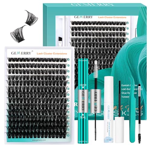 GEMERRY 280pcs Lash Extension Kit 100D Volume Lash Clusters 10-18mm Lashes Clusters Waterproof Lash Bond and Seal Remover Tweezers Brush
