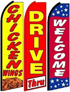 OnPoint Wares Chicken wings, drive thru,Welcome King Feather Flag Sign- Pack of 3 (Hardware Not Included)