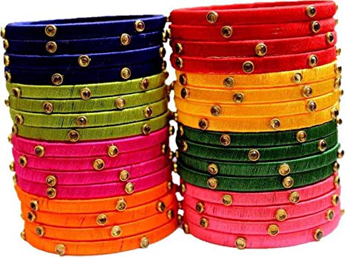 Mojo toys Acrylic (Plastic) and Silk Thread Handmade Bangles Set with Kundan stone For Women stylish Girls Trendy Bridal Wedding bangle set