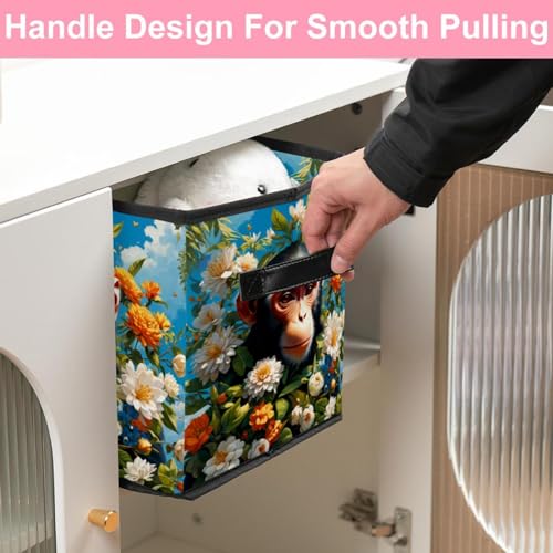 Boîte de rangement pliable fleur et singe finitions cuir - 6