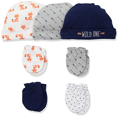Hudson Baby Unisex Cotton Cap and Scratch Mitten Set, Foxes, 0-6 Months