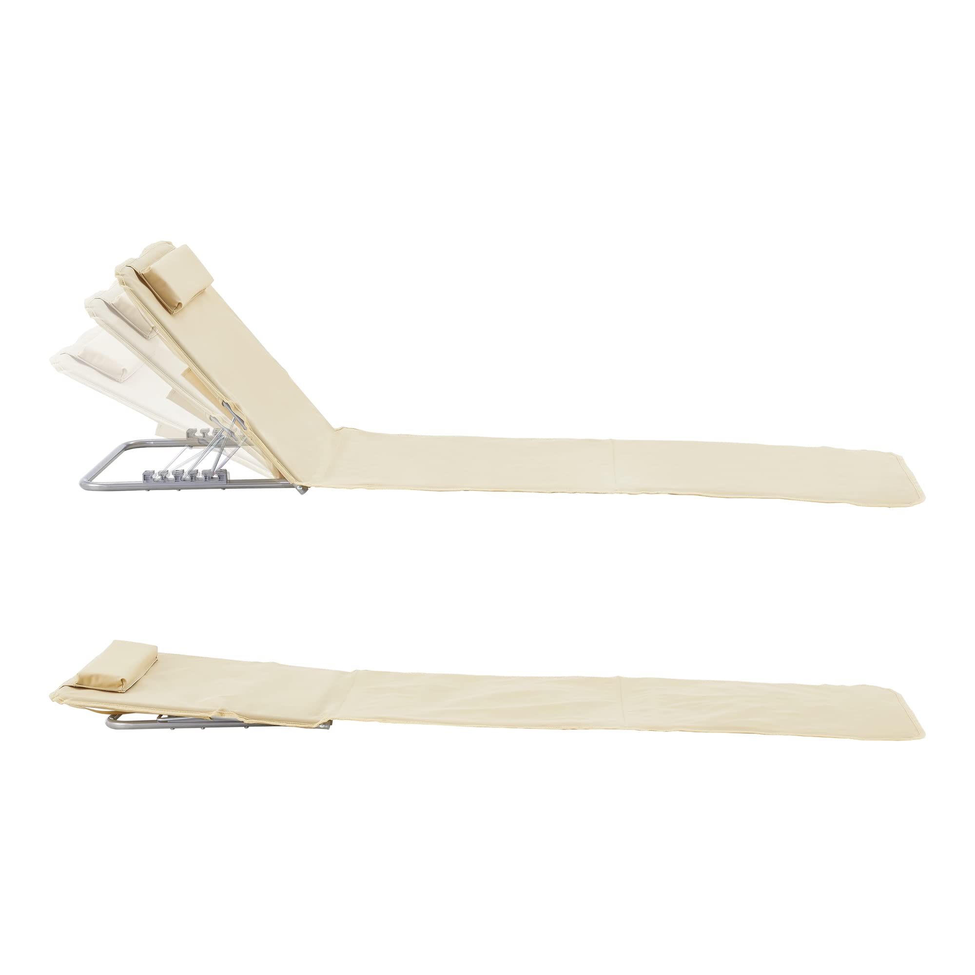 [en.casa] Set 2 Materassini Prendisole Pieghevoli Schienale Reclinabile 5 Posizioni Poggiatesta Tasca Posteriore Lettini per Spiaggia Giardino Campeggio con Borsa Trasporto - Beige