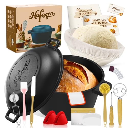 Image of Cast Iron Dutch Oven, 5 QT, Pre-Seasoned with Lid | Sourdough Bread Baking, Multi-Functional Braising, Bread Baking Supplies Set, 11PCS Sourdough Starter Kit