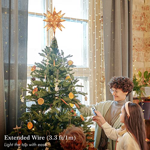 Luxspire Christmas Tree Topper, Christmas Decorations Tree Topper Light, 3D Star Christmas Lights Tree Top Battery Powered, Indoor Christmas Decoration Lights, Timer Function, Champagne Gold #TOP6