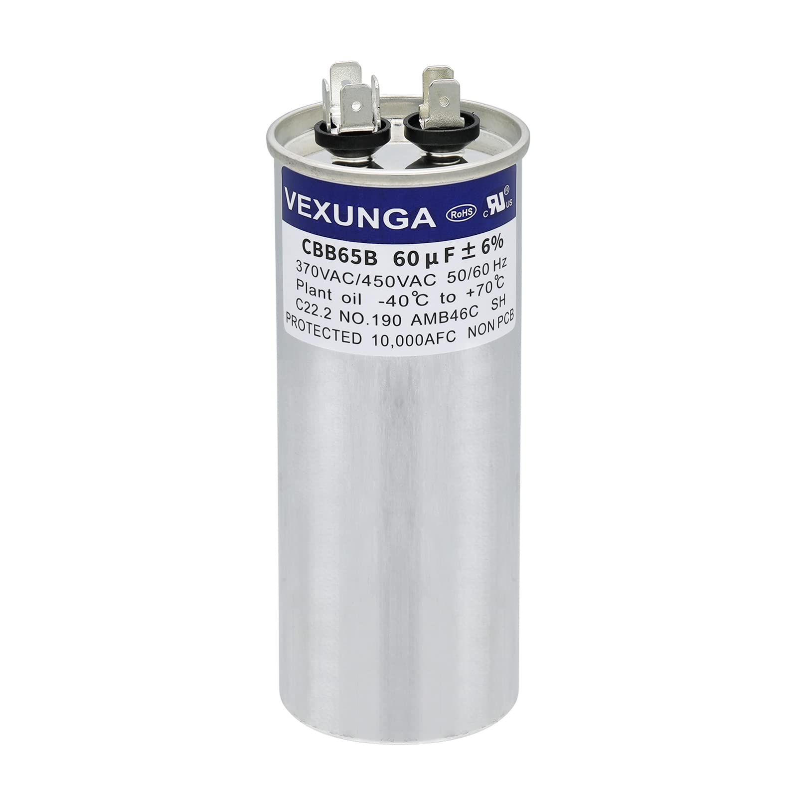 VEXUNGA Capacitor 60uF 60 MFD 370VAC 440VAC 450VAC 50/60Hz CBB65 Round AC Starting Capacitors for Air Conditioner Motors and Fan