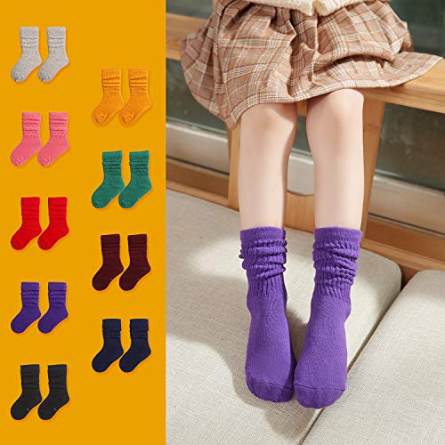 MINI PANDA Toddler Socks - Long Crew Socks for Girls 4-8 Years, 9 Pairs2