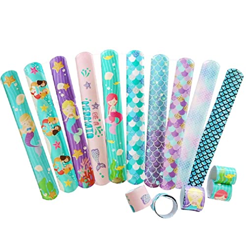 The Crafty Owl 10 Pcs Slap Bracelets with Colorful Mermaids or Unicorns for birthday party or pary favors2