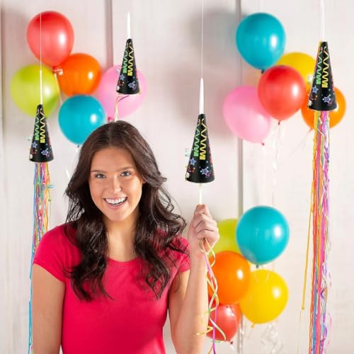 Image of Wanna Party Birthday Poppers Pull Streamers No Mess Party Poppers Ice Cream Streamers Easy to Clean Handheld Streamers, Ideal for Birthday and Events
