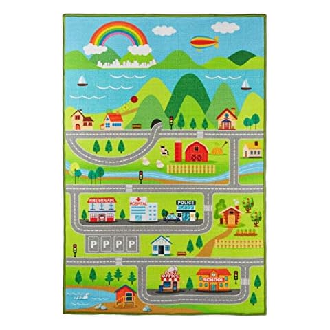 Relaxdays Spielteppich Straße, Dorf-Motiv, rutschfest, Autoteppich für Jungs & Mädchen Cover