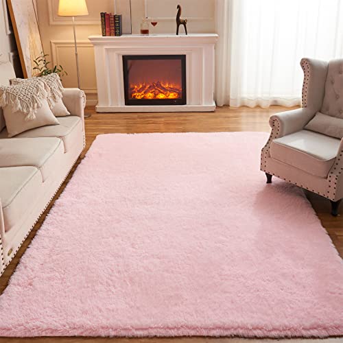 Alfombra suave rosa 5x7 pies para habitación miniatura 2