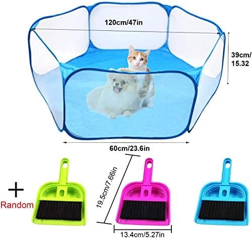 ELVASEN Small Animal Playpens, Foldable Small Animals Cage Tent Outdoor/Indoor Portable Pen for Guinea Pig Hedgehog Hamster Cat Rabbit Bunny Puppy Ferret Rat with Cleaning Brush (Random Color)