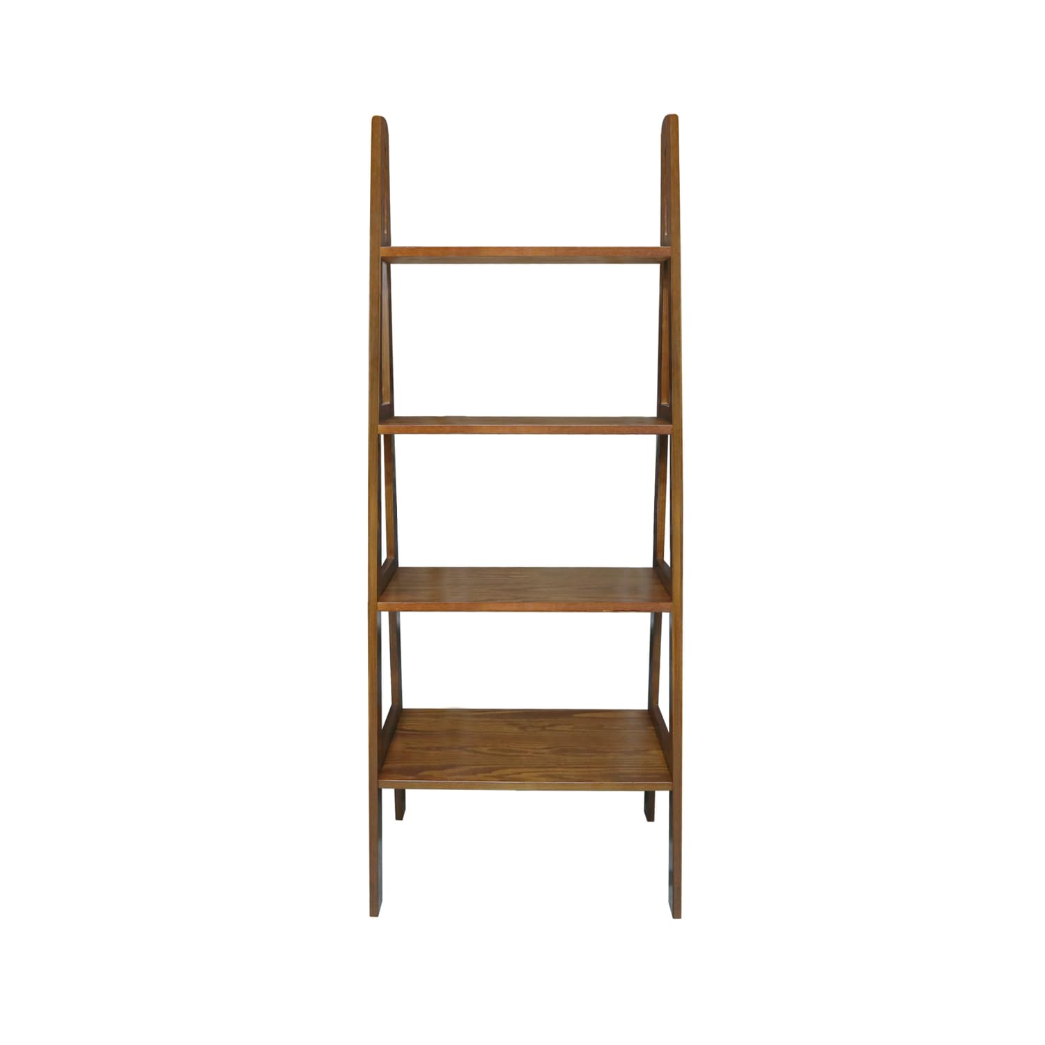 Casual Home 100% Solid Wood 4-Shelf Ladder Bookcase, 25" W x 14" D x 60" H, Warm Brown, 4-Tier Freestanding Ladder Shelf