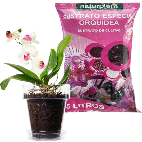 Sustrato Orquídeas terrestres o epifitas | Tierra para Plantas| Mantiene una aireación, Drenaje y retención Ideales para un Crecimiento óptimo | Pack 5 litros